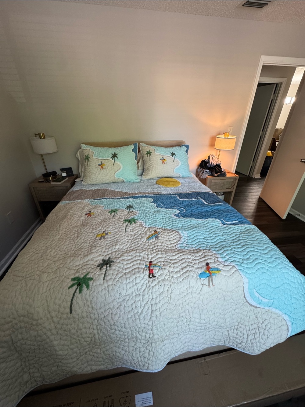 West Elm Coastal Beach Quilt Set in Light Blue and Cream